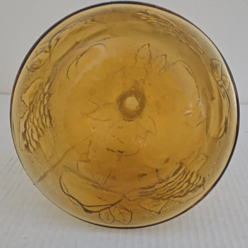 Vintage 1950s Empoli Three Fruits Pattern Amber Glass Decanter